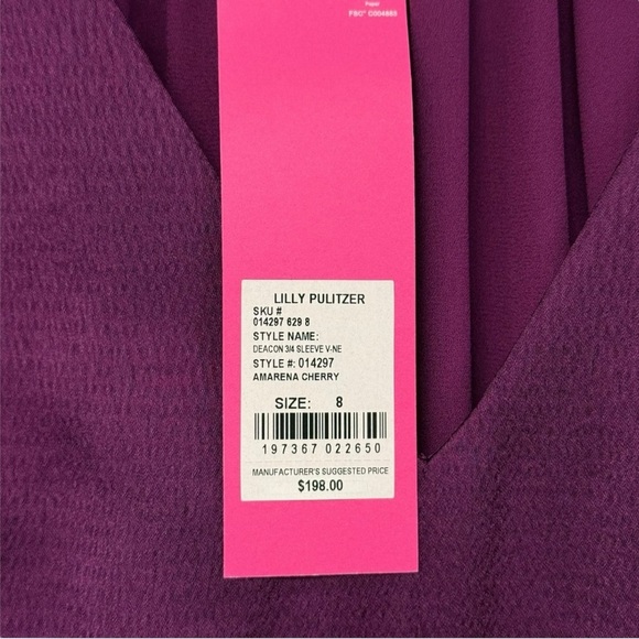 NWT Lilly Pulitzer Deacon Dress Sz 8 V-Neck Cherry Purple Event - Picture 5 of 15